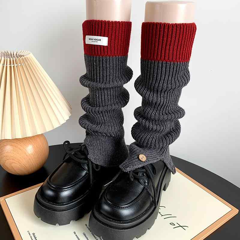 レッグカバー レディース ソックス 秋冬 Y2K JK サブカル かわいい シンプル レッグウォーマー パイルソックス ニットソックス ミドル丈 グレー