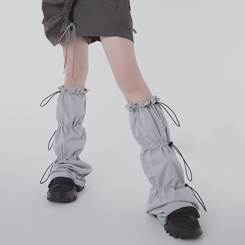 レッグカバー レディース Y2K パンク サブカル レッグウォーマー パイルソックス ブーツカバー ドローストリング 速乾 ミドル丈 ピンク グレー ホワイト