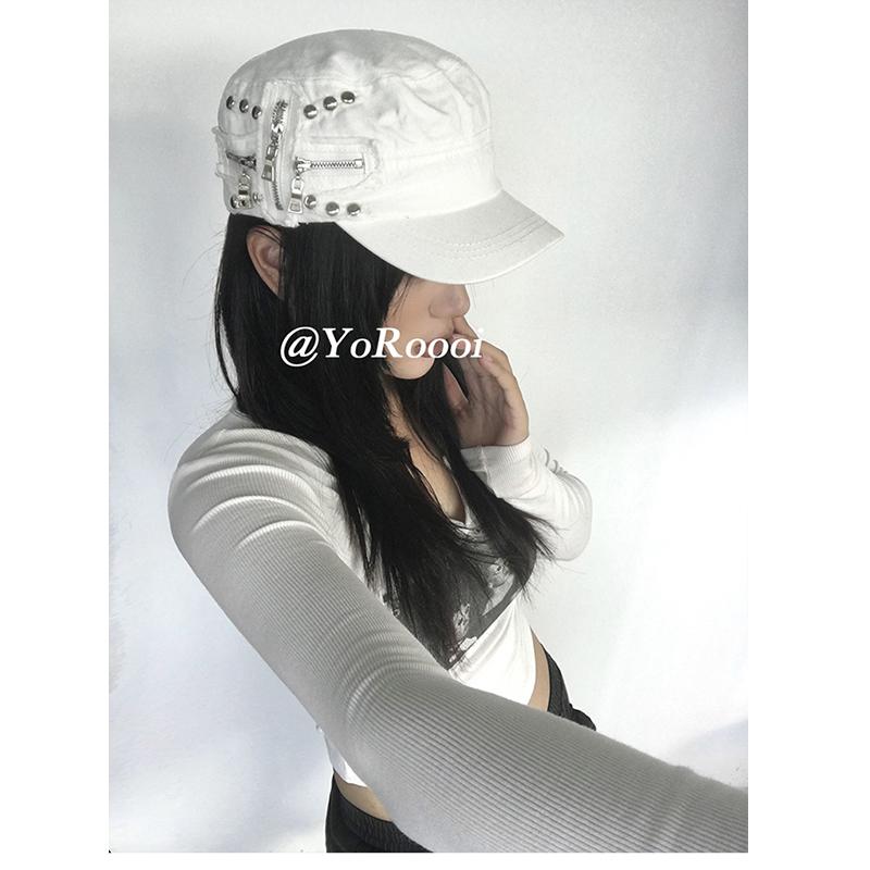 キャップ 帽子 Y2K カジュアル ストリート レトロ ベースボールキャップ 小顔効果 フラットトップ ホワ..