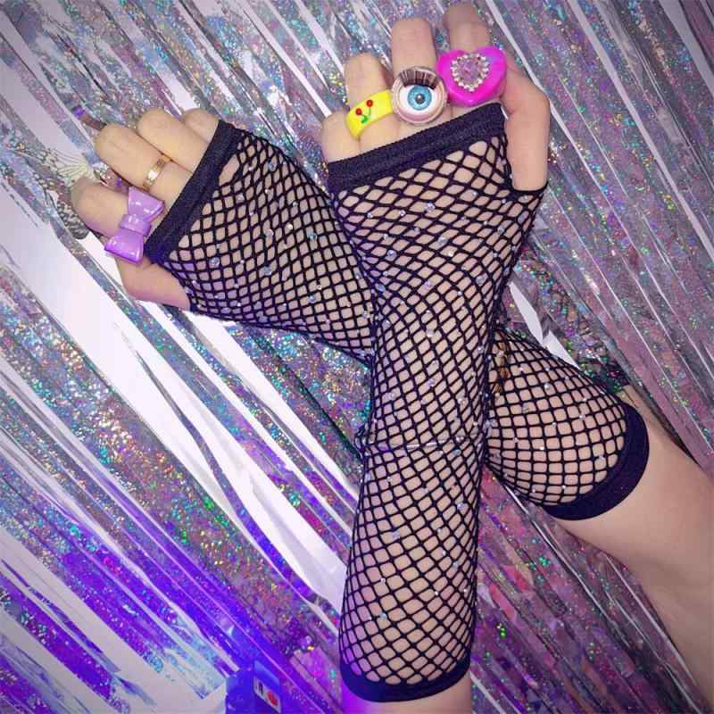 アームカバー おしゃれ レディース ラインストーン Y2K クール メッシュ ディスコ パンク ヒップホップ..