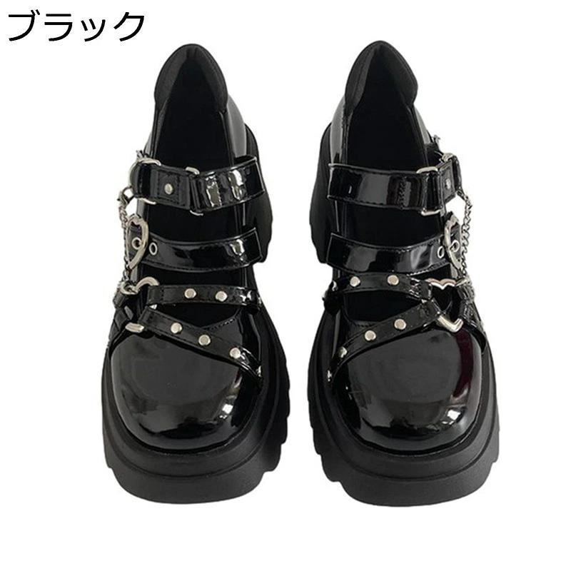 パンプス レディース ダブル クロス バックル チャンキーヒール サブカル 7cmヒール 地雷系 y2k オックスフォード シューズ ゴスロリ ブラッククールゴス ゴシック パンク風 ロリータ