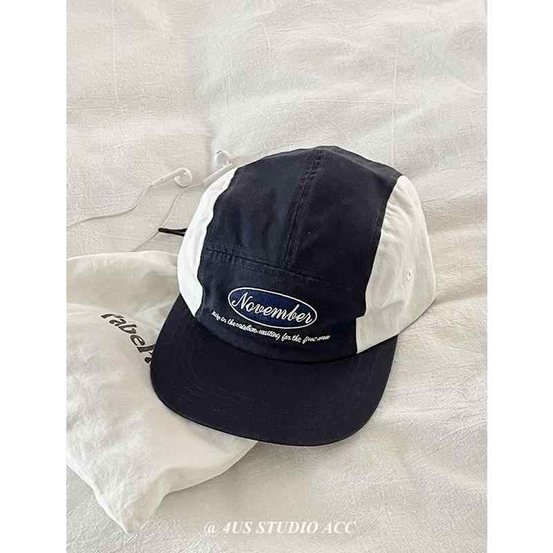 キャップ 帽子 レディース Y2K カジュアル ストリート 韓国 ファッション ベースボールキャップ ソフトトップ 小顔効果 フラットブリム 刺繍 カラーブロック ネイビー カーキ ブラック