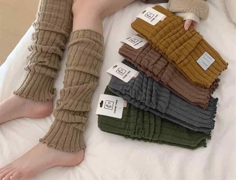 レッグカバー ソックス レディース 薄手 ニット Y2K ふくらはぎ パイル ミドル丈 レッグ 手袋 秋冬 ホワイト ブラック ブラウン