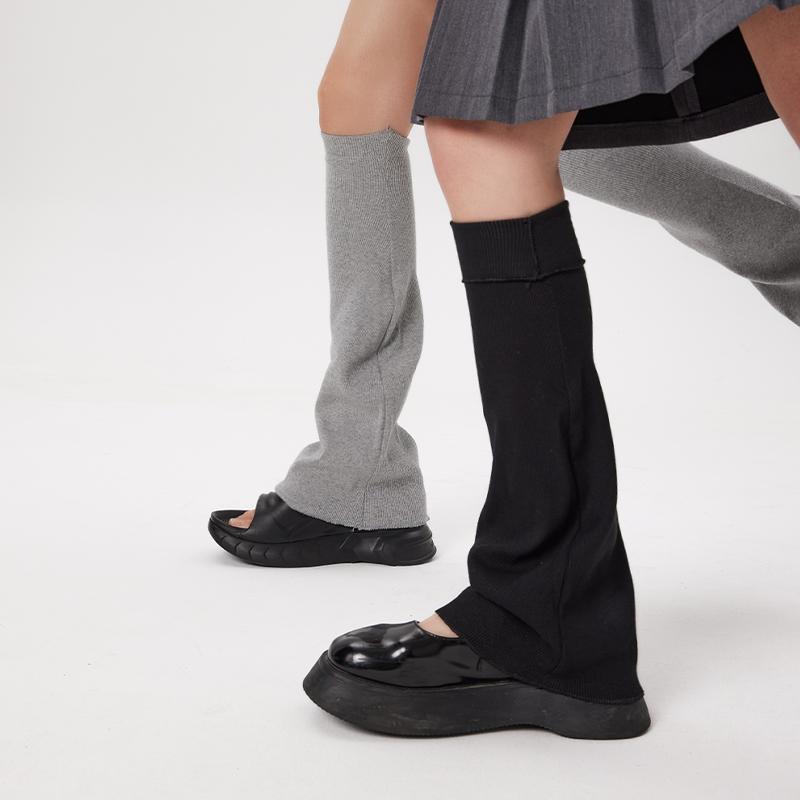 レッグカバー レディース ソックス 春夏 Y2K サブカル レッグウォーマー パイルソックス 美脚 細見え 弾力 過膝 ニーハイ フレア ブラック ホワイト