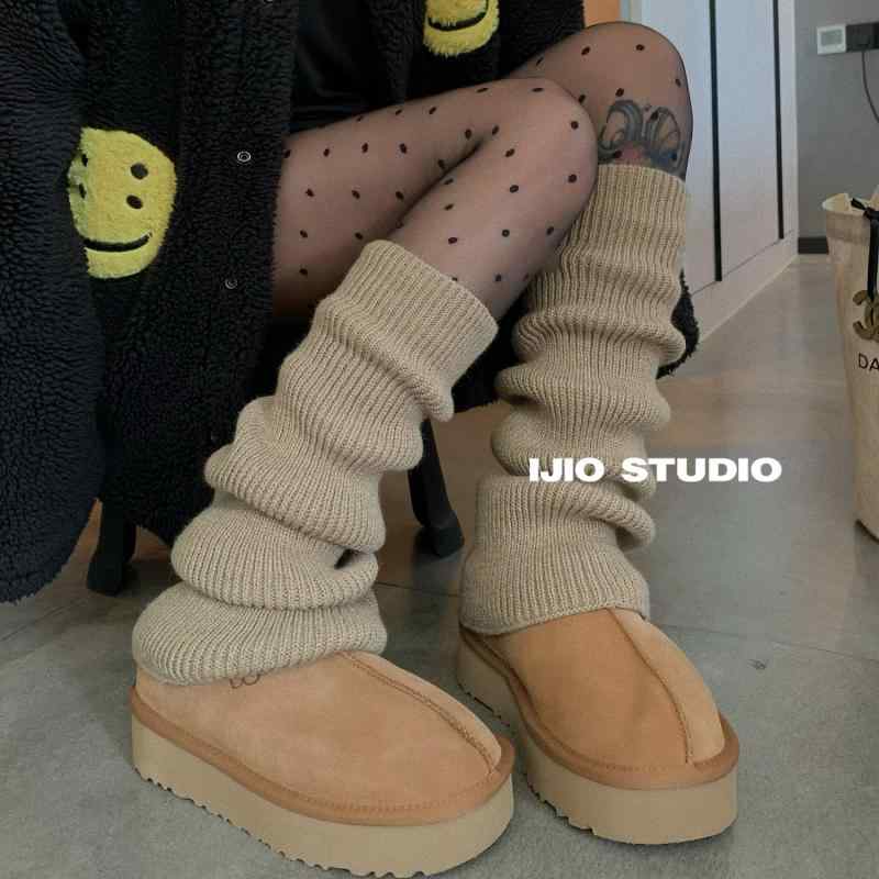 レッグカバー レディース ソックス Y2K サブカル レトロ レッグウォーマー パイルソックス ニットソックス フレア 厚手 防寒 美脚 細見え ミドル丈 ベージュ