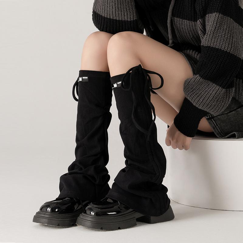レッグカバー レディース ソックス 秋冬 レッグウォーマー 締め付け バンド付き ギャル Y2K フレア ワイドレッグ ゆったり 靴下 ホワイト ブラック