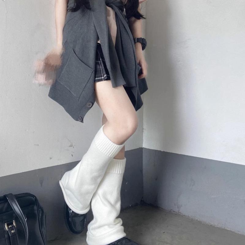 レッグカバー レディース ソックス Y2K サブカル レッグウォーマー パイルソックス ニットソックス ワイドフレア ロング丈 フリーサイズ ブラック ホワイト
