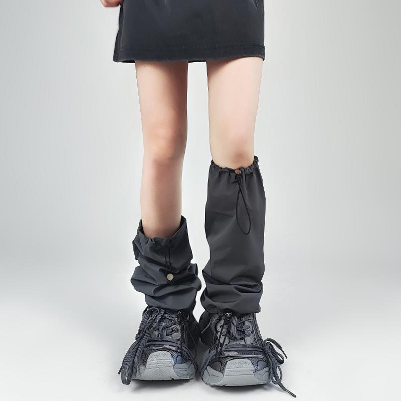 レッグカバー レディース ソックス ドローストリング 調節可能 レッグウォーマー Y2K 春秋 アウトドア グレー ホワイト
