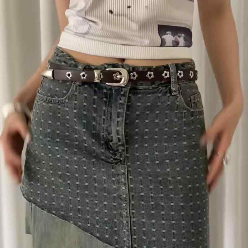 ベルト レディース アメリカンレトロ Y2K エスニック柄 花柄 高級感 PUレザー ブラウン ピンバックル 合金バックル ジーンズ デニムパンツ 普段使い カジュアル ファッション通勤 オールシーズン(x2)