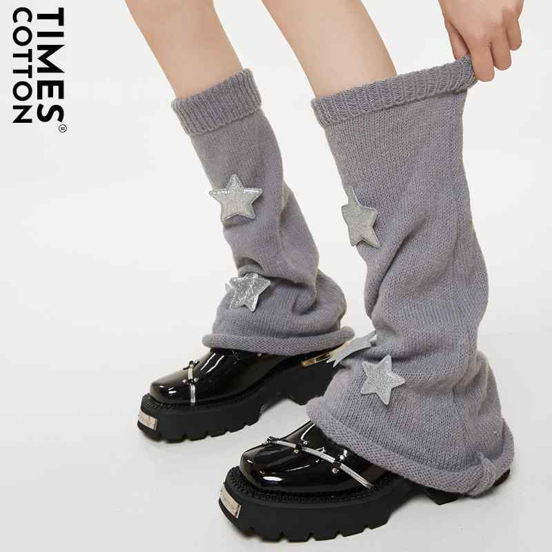 レッグカバー レディース ソックス 春秋 Y2K サブカル レッグウォーマー パイルソックス ニットソックス 美脚 細見え ミドル丈 ボーダー ホワイト グレー ブラック