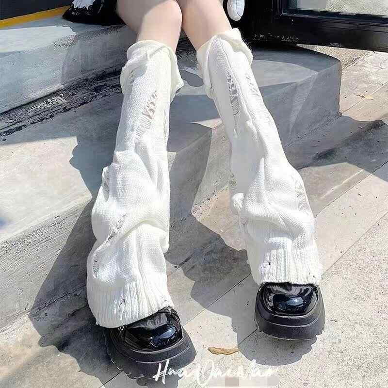 レッグカバー ソックス レディース ニット JK パイルソックス Y2K サブカルチャー サマー スリム ホワイト ブラック パープル