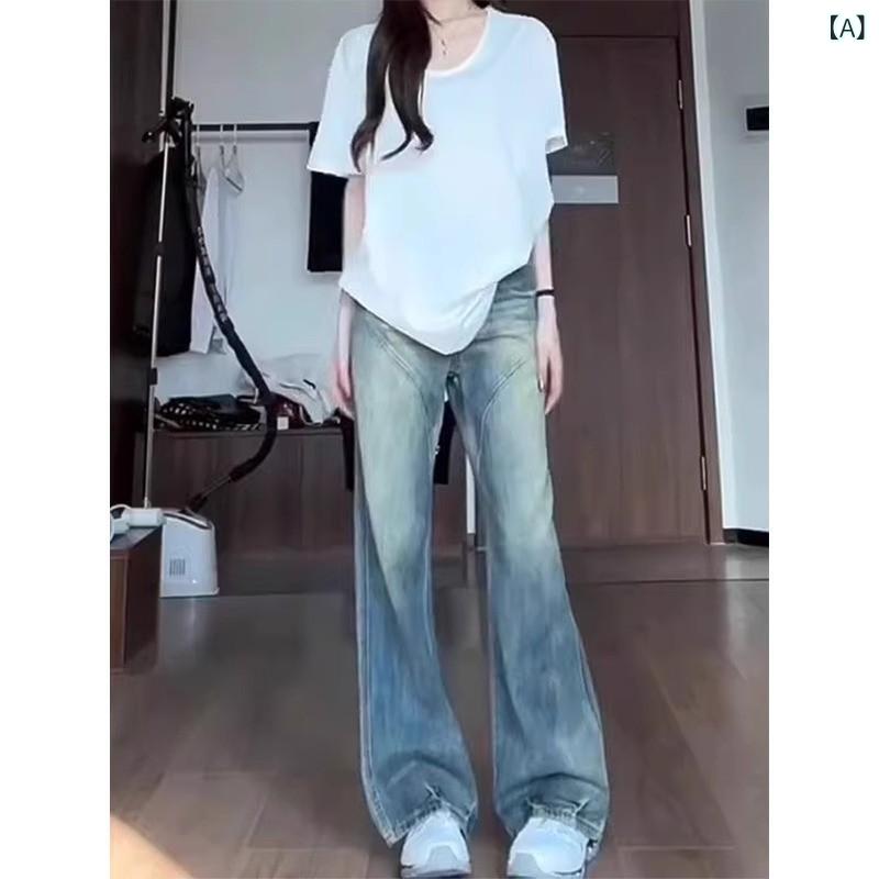 樂天商城 - デニム レディース ストレート 秋用 シンプル 美脚 アメリカ レトロ 広 脚 ジーンズの 女装のは 新型の高 腰が ゆったりしていて やせている 感じが します。