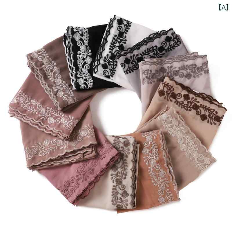 Rakuten - ターバン 帽子 スカーフ レディース おしゃれ ヘアアクセ 色の パールの シフォンの 四つ 葉の 草の 刺繍の レースの 辺の レースの 長い タオルの ガーゼの 薄手 通気性の レディース マフラーの スカーフ
