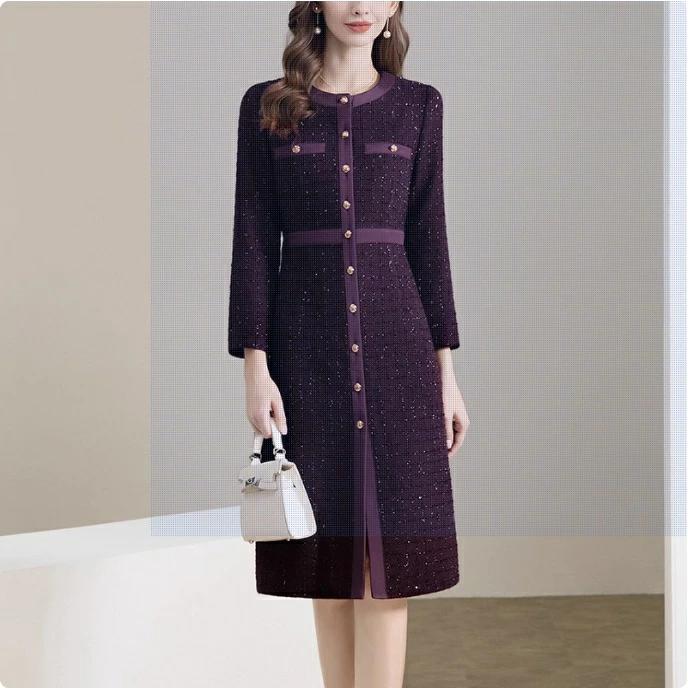 パーティドレス ♪セレブファッション Aラインワンピース 秋冬新作 長袖 ウール 高級素材 ビジュー装飾 クールにスタイリッシュに 他と被らない 大人エレガント 着痩 大きいサイズあり 結婚式披露宴パーティードレス謝恩会上品優雅お呼ばれ飲み会OL【送料無料】