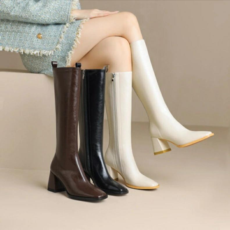 レディースブーツ 秋冬新作 本革 牛革 ロングブーツ 二-ハイブーツ ブラック ブラウン オフホワイト 高級 安定性抜群 結婚式 女子会 発表会 保護者会 演奏会 大きいサイズ 二次会 パーティー セレブ 女優 食事会 お呼ばれ ヒール美脚OL【送料無料】