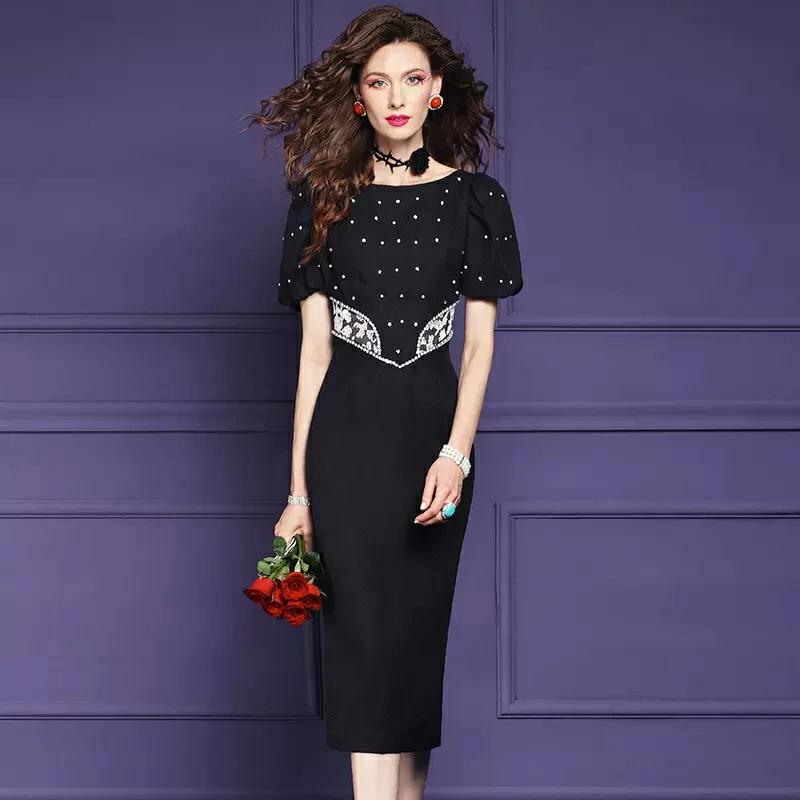 パーティドレス ♪セレブファッション タイトワンピース 夏新作 半袖 ビジュー装飾 スマート見えの優秀アイテム 他と被らない 大人エレガント 着痩 大きいサイズあり 結婚式 披露宴 パーティードレス 謝恩会 上品 優雅 お呼ばれ 二次会 OL【送料無料】