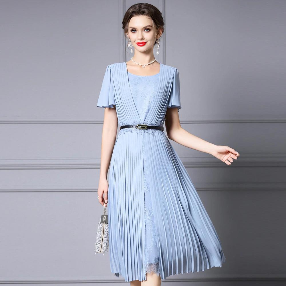 パーティドレス ♪セレブファッション Aラインワンピース 夏新作 半袖 フリル レース切替 ベルト付 クールにスタイリッシュに 他と被らない 大人エレガント 着痩 大きいサイズあり 結婚式 披露宴 パーティードレス謝恩会上品優雅お呼ばれ飲み会OL【送料無料】