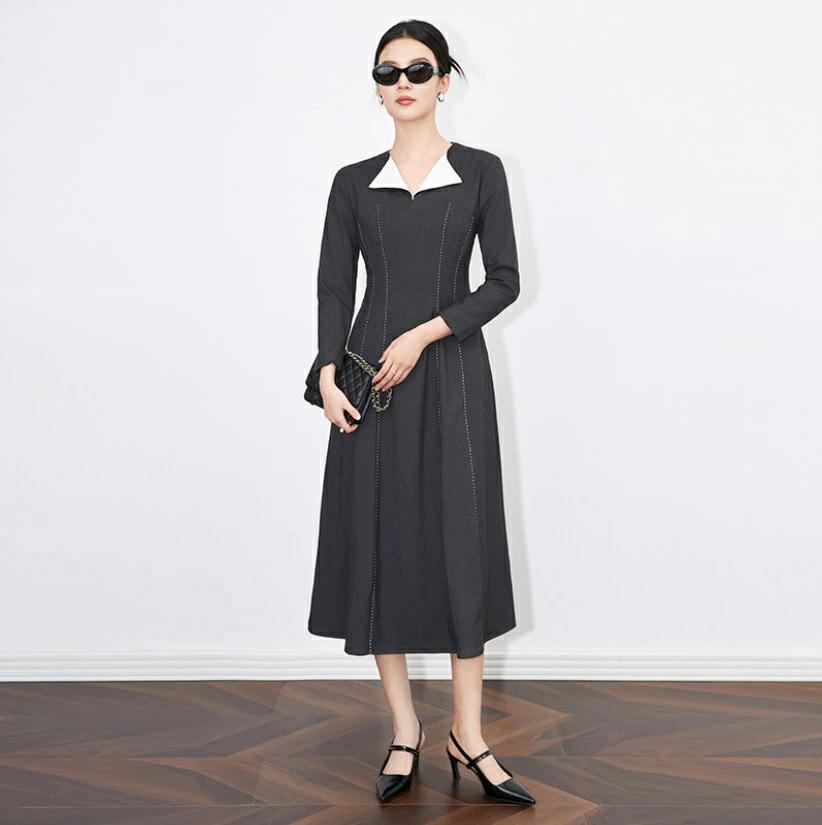 パーティドレス ♪セレブファッション Aラインワンピース 秋冬新作 長袖 Vネック 切替 クールにスタイリッシュに 他と被らない 大人エレガント 着痩 大きいサイズあり 結婚式 披露宴 パーティードレス 謝恩会 上品 優雅 お呼ばれ 飲み会 OL【送料無料】