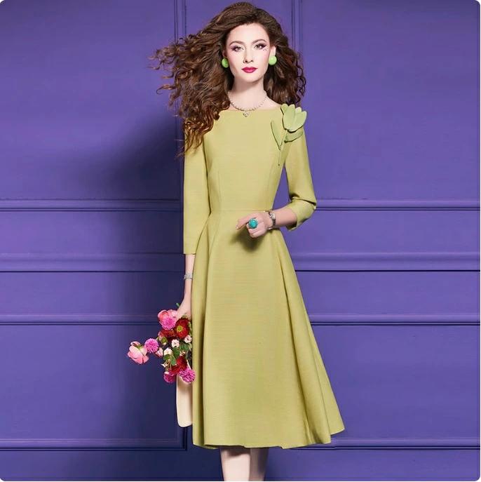 パーティドレス ♪セレブファッション Aラインワンピース 春秋新作 七分袖 3Dフラワー装飾 大人スマートな余裕をもたらす 他と被らない 大人エレガント 着痩 大きいサイズあり 結婚式 披露宴 パーティードレス謝恩会上品優雅お呼ばれ飲み会二次会OL【送料無料】