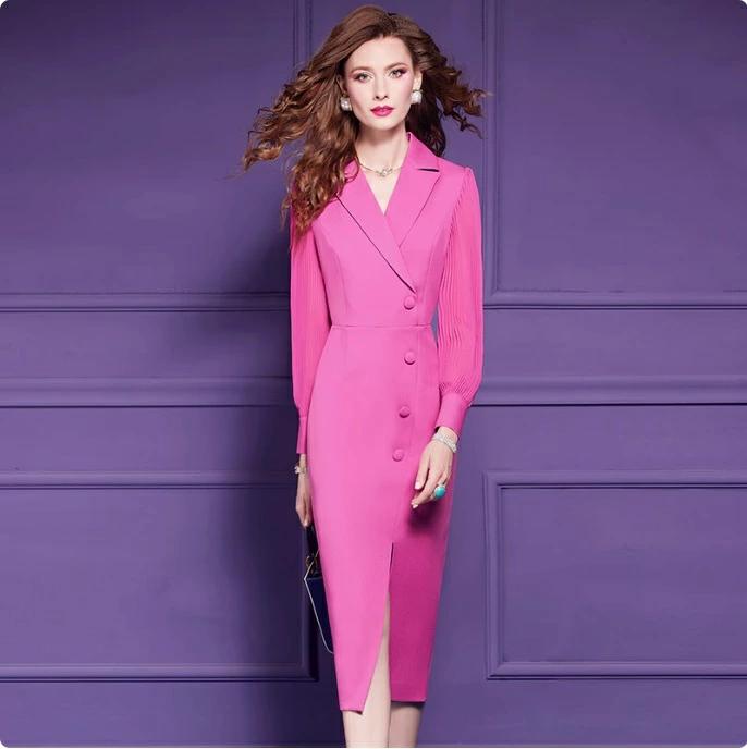 パーティドレス　♪セレブファッション　タイトワンピース　秋冬新作　長袖　Vネック　シーンを選ばず活..