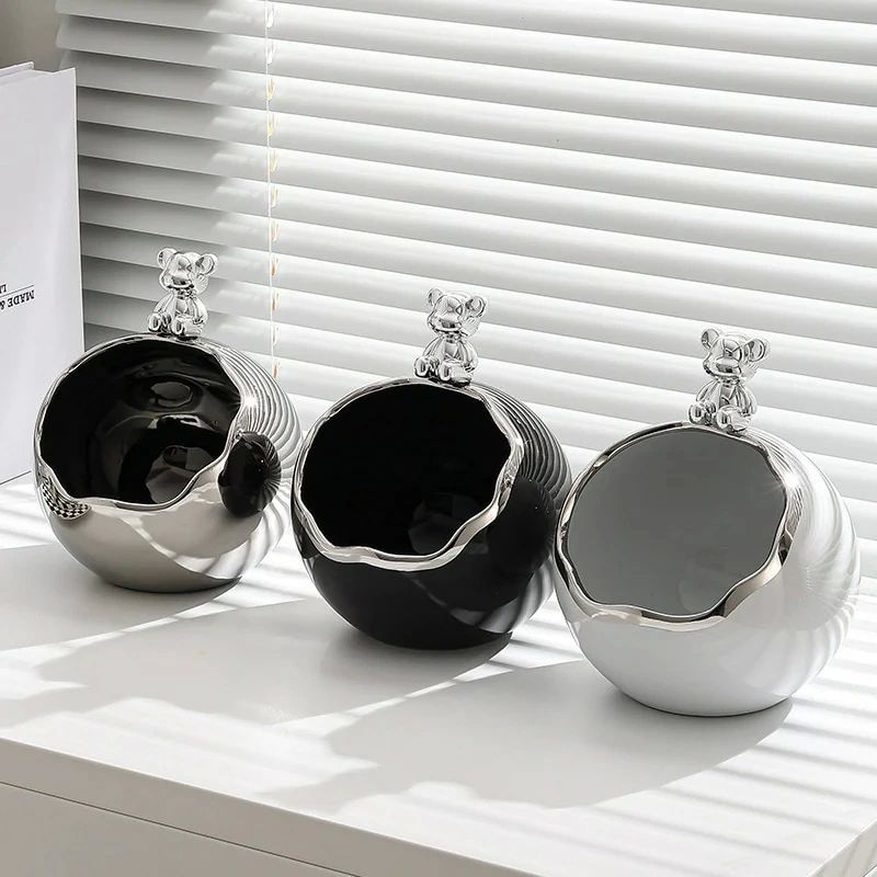 小熊ins玄関居入戸下駄箱鍵収納神器軽量贅沢置物棚アイデア陶磁器並べ