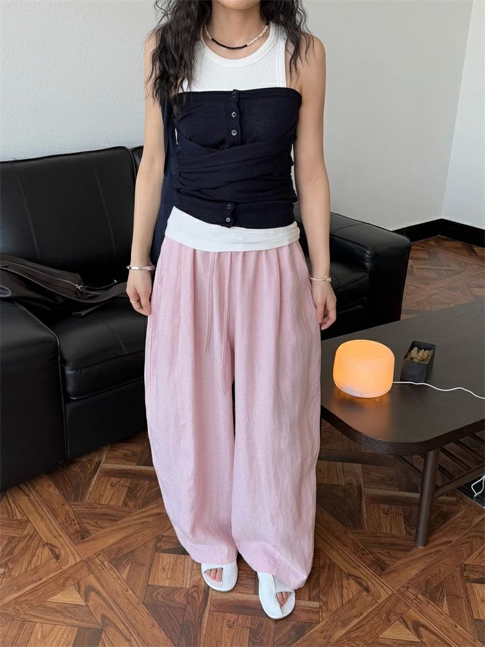 ワイドパンツ 綿麻調 レディース サーカスパンツ スカンツ スカーチョ コクーンパンツ ボトムス ズボン ガウチョパンツ