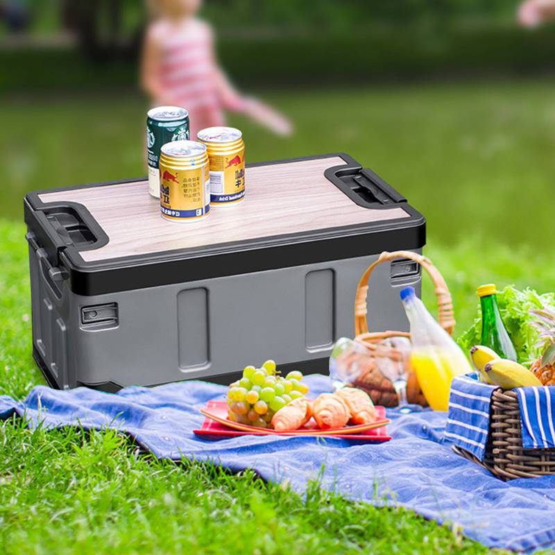 Rakuten - 収納ボックス 折りたたみ 木製天板ふた付き 衣類 アウトドアボックス 布団 おもちゃ 小物 折り畳み 省スペースコンテナ 収納ケース キャンプ用品収納箱 整理箱 防水バッグ 大型 組立簡単 厚み 強い耐荷重 屋外