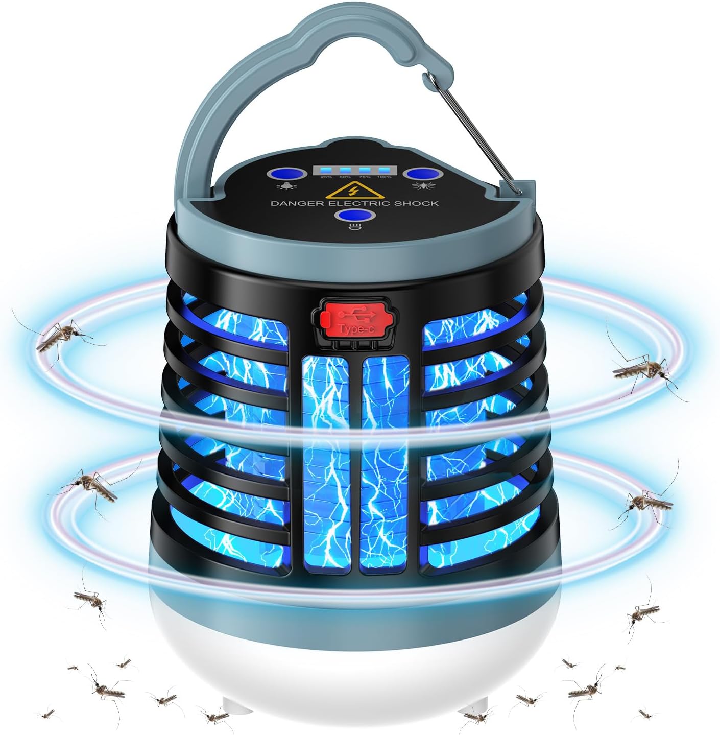 電撃蚊取り器 USB充電 捕虫器 小型 コバエ取り 蚊取り 殺虫灯 虫除け こばえとり UV光源誘引＋照明両用 360°強力蚊除け 360-400nm波長 薬剤不要 殺虫ライト 防虫 コバエ モスキート 虫 対策 バッテリー残量表示 室内/屋外