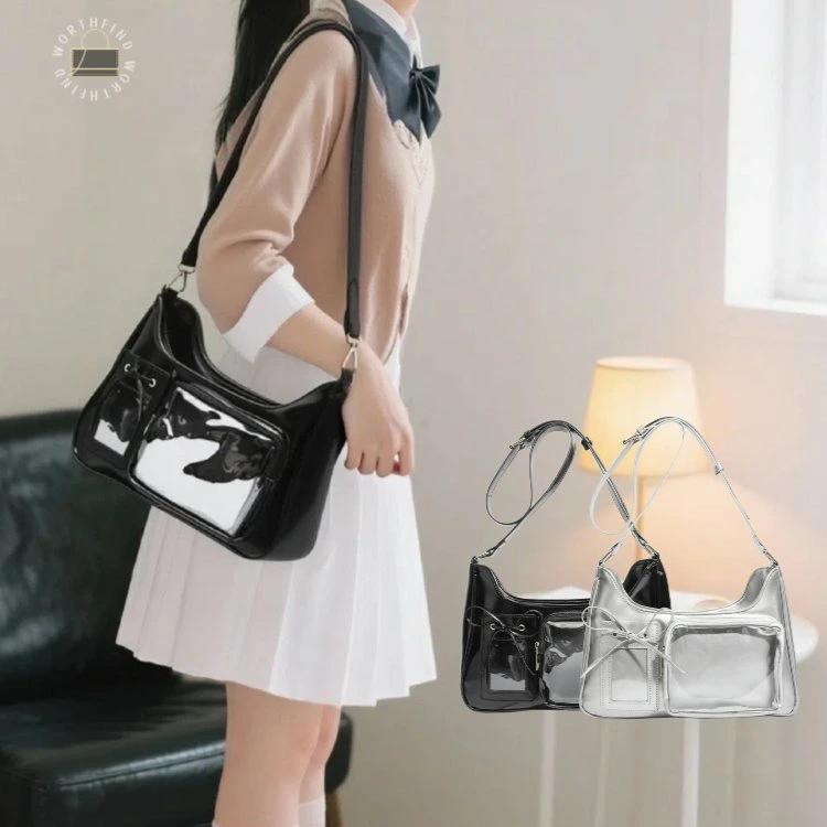 ショルダーバッグ レディース y2k ショルダー ハンドバッグ かわいい pu おしゃれ 小さめ ミニ マルチポケット ブラック 財布 スタイリッシュ トート レザー チェーン 脇下バッグ 推し活バッグ 旅行 ギフト レディース 女性用