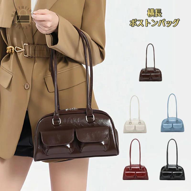 ハンドバッグ ショルダーバッグ おしゃれ 肩掛け 軽量 puレザー 通勤 通学 大容量 バッグ y2k かわいい 手提げ トートバッグ カジュアル ブラック 小さめ ファッション ショルダー ダブルポケット ミニボストンバッグ ボストン トレンド