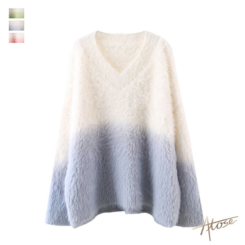 【お尻の下まですっぽり包む】 ニットセーター レディース シャギーニット 冬 ふわふわ ふんわり Vネック トップス 長袖 体型カバー ボリューム感 保温性 プルオーバー 防寒 ゆるニット 伸縮性 ストレッチ 大人可愛い もちもち 無地 きれいめ カジュアル シンプル 厚手