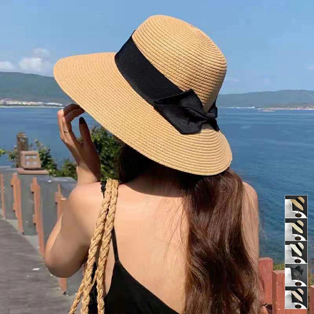 麦わら帽子 ストローハット リボン付き夏帽子 ナチュラル ハット サマー ぼうし夏海 韓国風可愛い帽