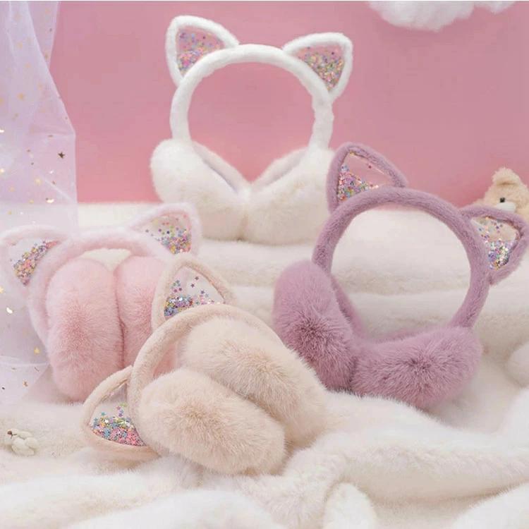 イヤーマフ キッズ 耳あて 防寒 イヤーウォーマー 保温 コンパクト 可愛い 猫耳 暖かい ふわふわ 女の子 秋冬用 子供用イヤーマフ　寒さ対策 アウトドア 通学 通園 ファッション 小物 プレゼント