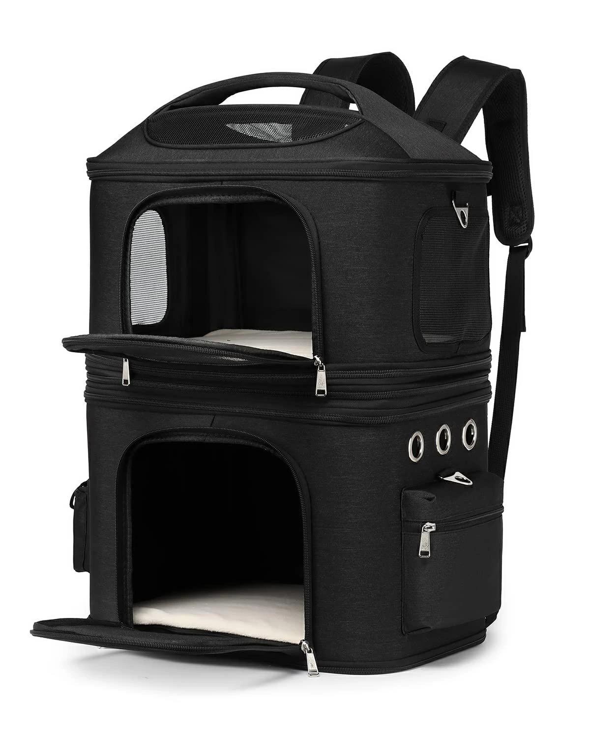 猫 2匹 リュック 分離可 キャリー 2層 ペット キャリーバッグ 小型犬 ソフトクレート 折りたたみ可 マット付き 2way 通院用 ペットキャリー リュック 猫 猫用 犬 ペットキャリーケース 折り畳み ドライブ キャスター付き 臭気がない 旅行 防災 避難用 キャリー