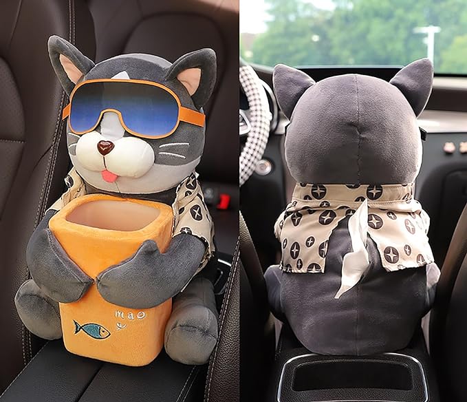 乐天商城 - 車 ゴミ箱 カー用品 車内 ティッシュケース 収納ボックス 車 シートバックポケット 車 アクセサリー 車載用2in1ゴミ箱 PP製 ぬいぐるみのようなかわいいアニメのフィギュア