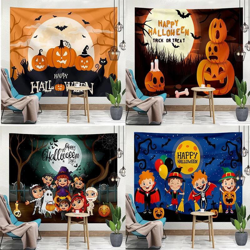 ハロウィン タペストリー イベント パーティー 黒猫 かぼちゃ 装飾 月 ホラー 魔女 ロゴ パンプキン モ..