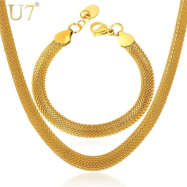 [¥4470 with coupon] Gold Mesh Necklace Set, Stainless Steel, Trendy, Popular, Party, Men's, Stylish, Adult, Colorful, Fashionable Jewelry Set 502