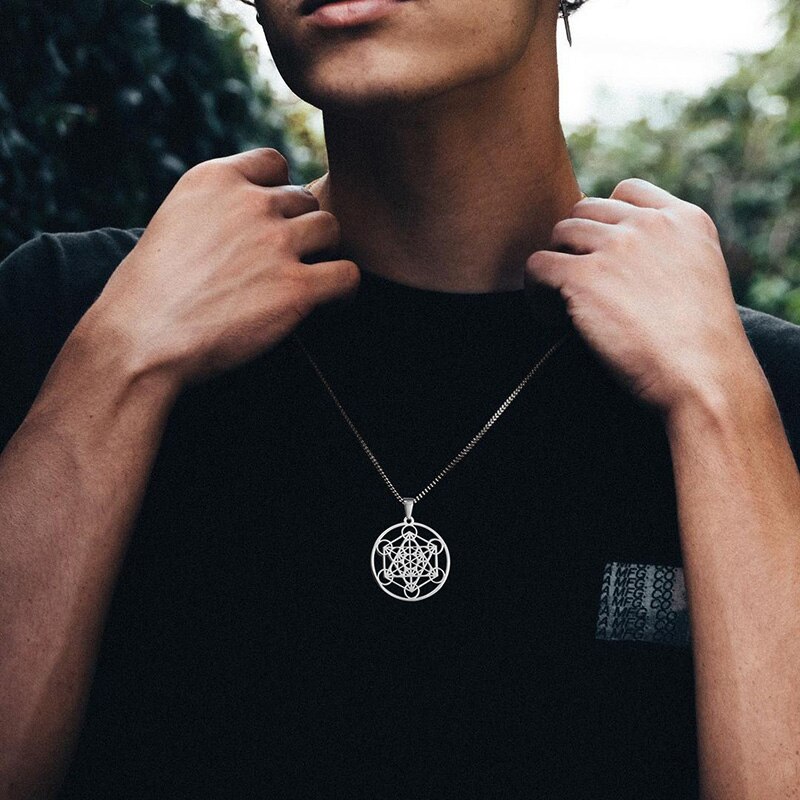 【クーポン利用で3630円】 ペンダント ネックレス 立方体 ステンレス レース メンズ 男性 メタトロン キューブ お守り 大天使 スチール 神聖 ジオメトリ ジュエリー(4)
