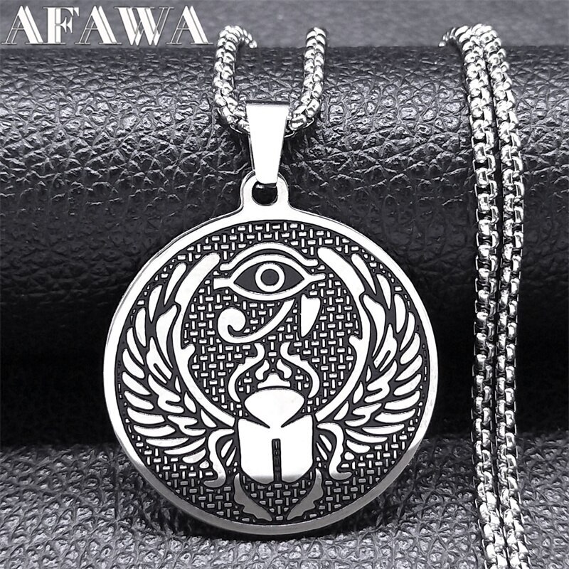 【クーポン利用で3460円】 ネックレス ステンレス エジプト シルバー レディース 女性 メンズ 男性 スカラベ 目 アイズ ホルス スチール カラー 保護 プロテクション ジュエリー 襟