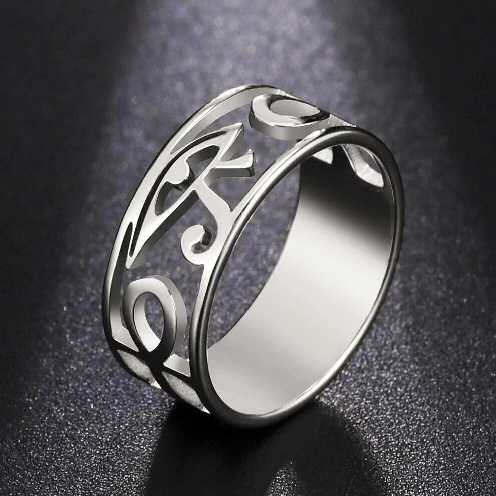 【クーポン利用で2890円】 指輪 リング ステンレス エジプト クロス 十字架 メンズ 男性 古代 シンボル 目 アイズ ホルス アンク 保護 プロテクション お守り スチール カップル