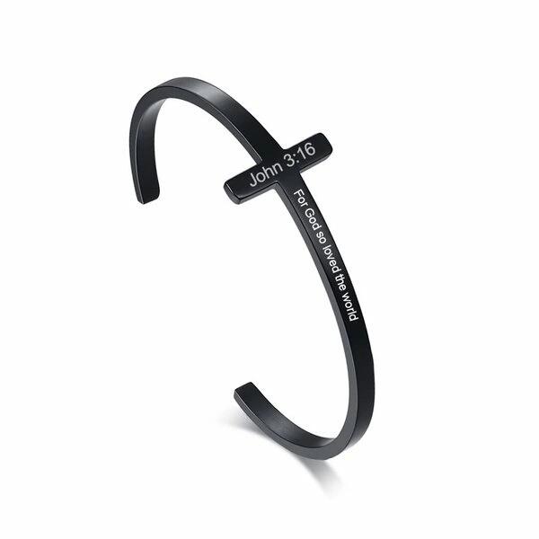 【クーポン利用で3250円】 バングル ブレスレット メンズ レディース ステンレス 宗教 スタイリッシュ カジュアル 聖書 ブラック カフ