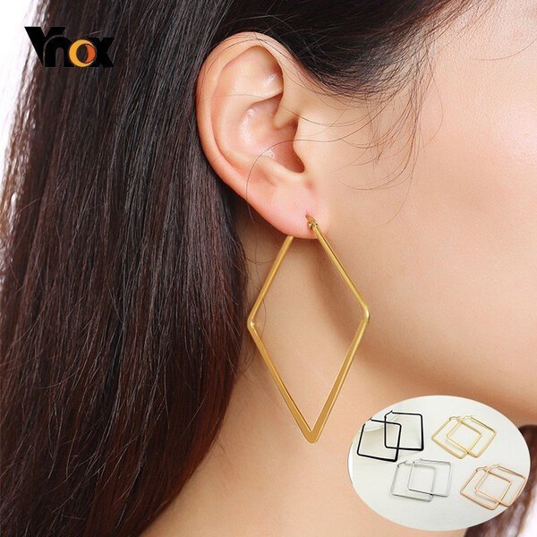 【送料無料】 ピアス レディース 女性 ステンレス ジオメトリック ジュエリー シンプル スクエア ストリート パーティー フープ ビッグ おしゃれ 大人