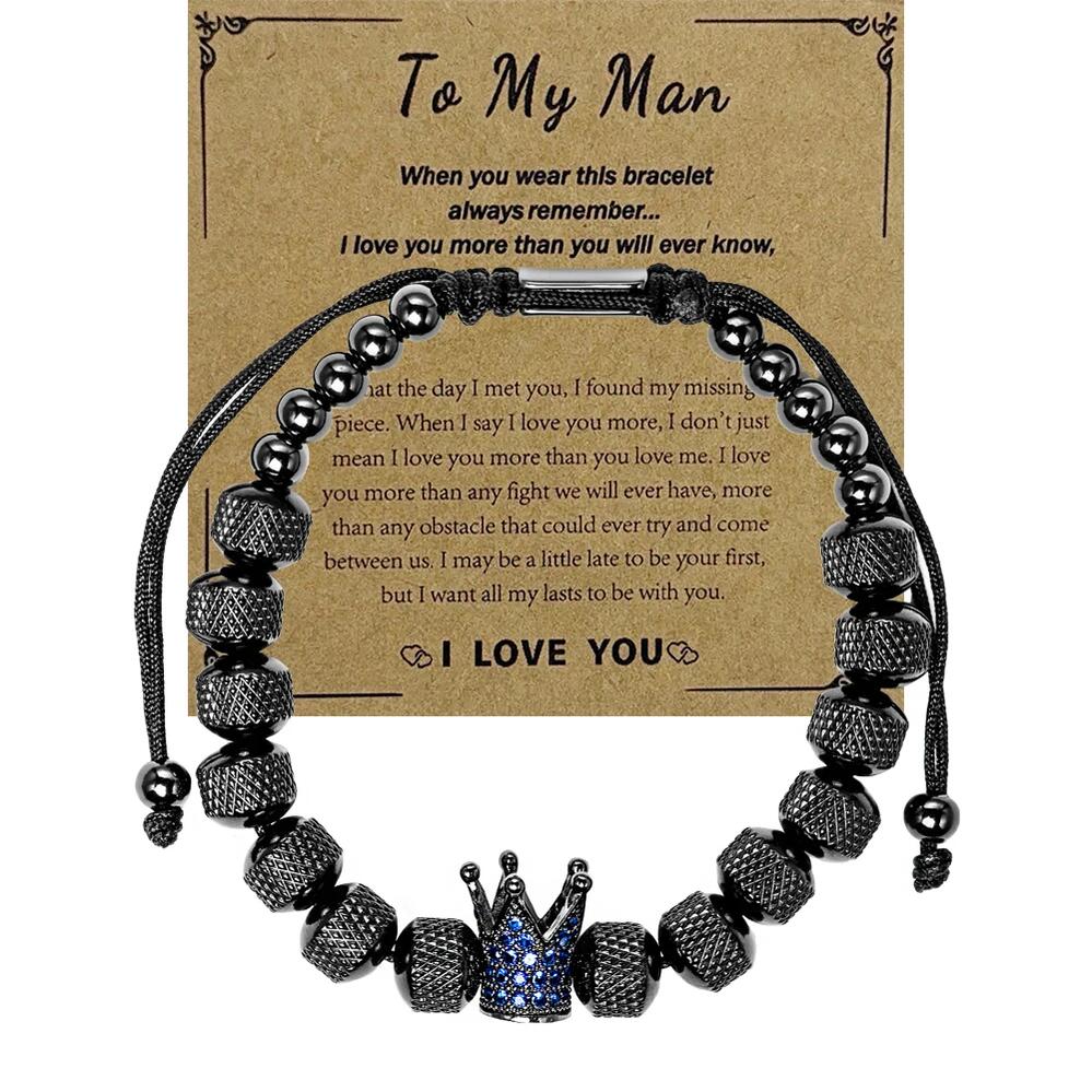 【送料無料】 ブレスレット ジルコニア ステンレス クラウン ビーズ メンズ 贅沢 カラー ジルコン スチール 8mm バンルゲ 調整する サイズ ブレス ギフト カード