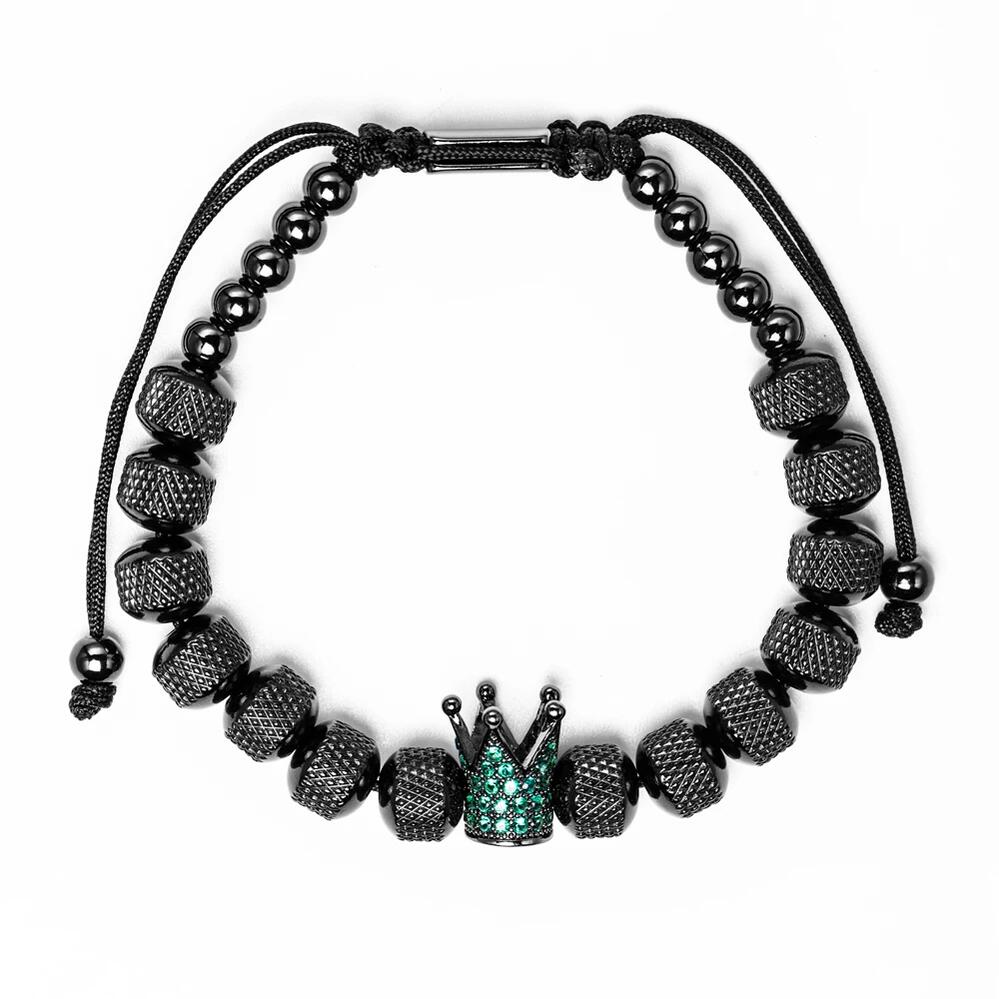 【送料無料】 ブレスレット ジルコニア ステンレス ゴールド クラウン ビーズ メンズ 贅沢 カラー ジルコン スチール 8mm バンルゲ 調整する サイズ ジュエリー