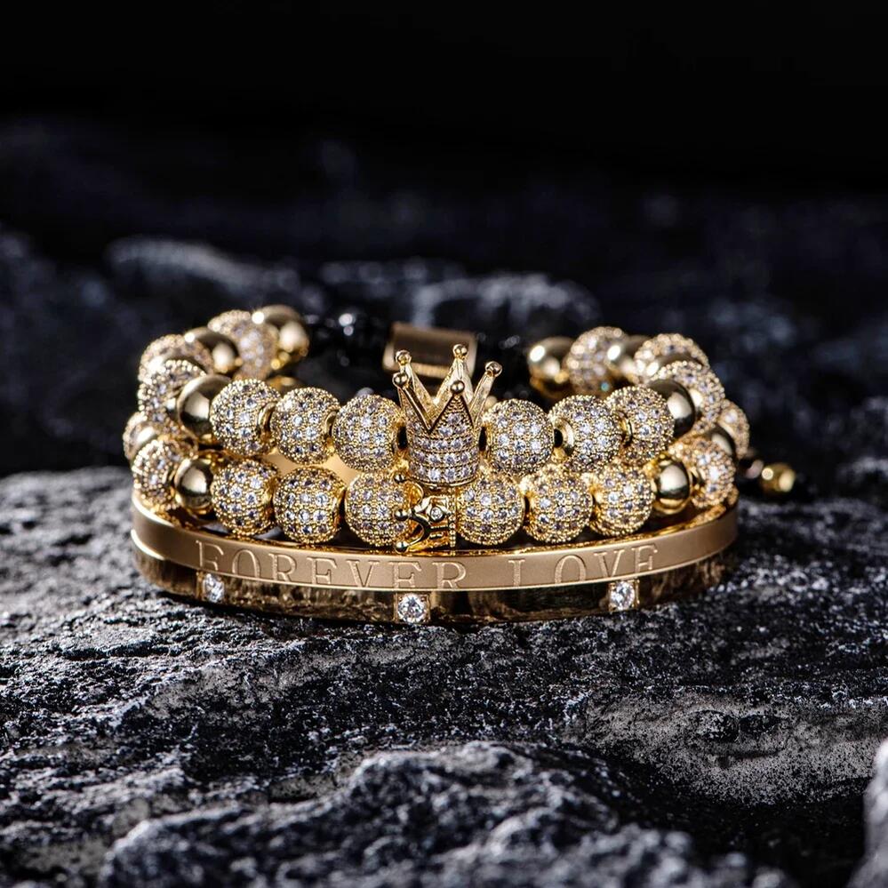 【送料無料】 ブレスレット ラウンド メンズ 8mm マイクロ パヴェ CZ 編組 マクラメ ハンドメイド カスタマイズ ジュエリー