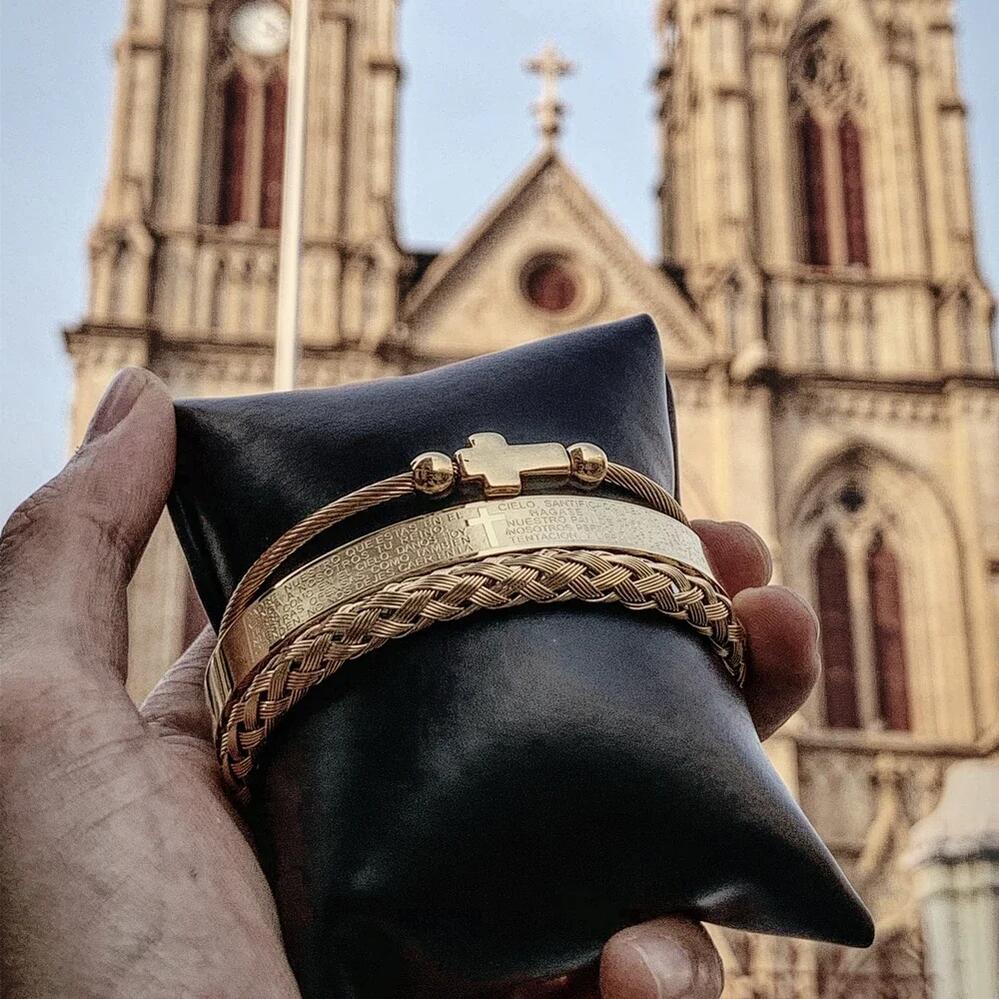 【送料無料】 チャーム ブレスレット ステンレス クロス メンズ スチール オープン ブラングル カスタマイズ ジュエリー