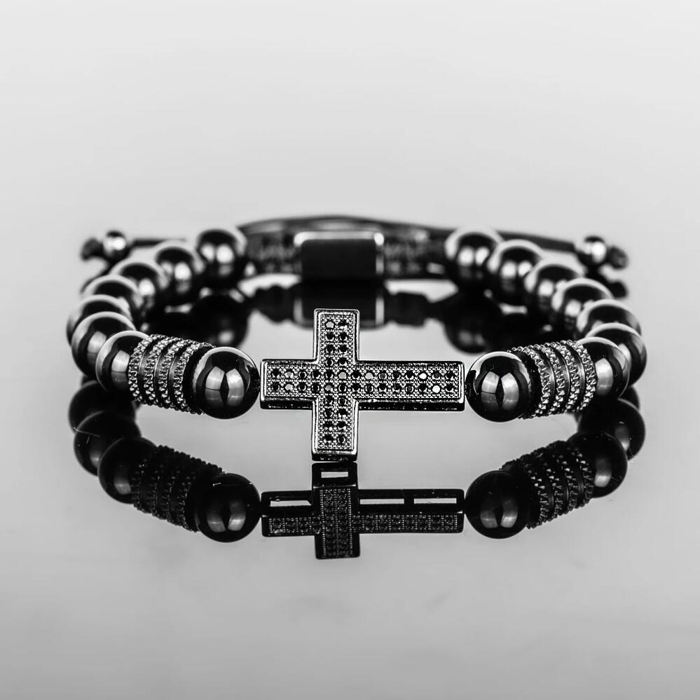 【送料無料】 チャーム ブレスレット ジルコニア ステンレス クロス ビーズ レディース メンズ スチール マイクロ 象眼細工 ジルコン ハンドメイド ユニセックス 祈り フィットネス ジュエリー ギフト カップル
