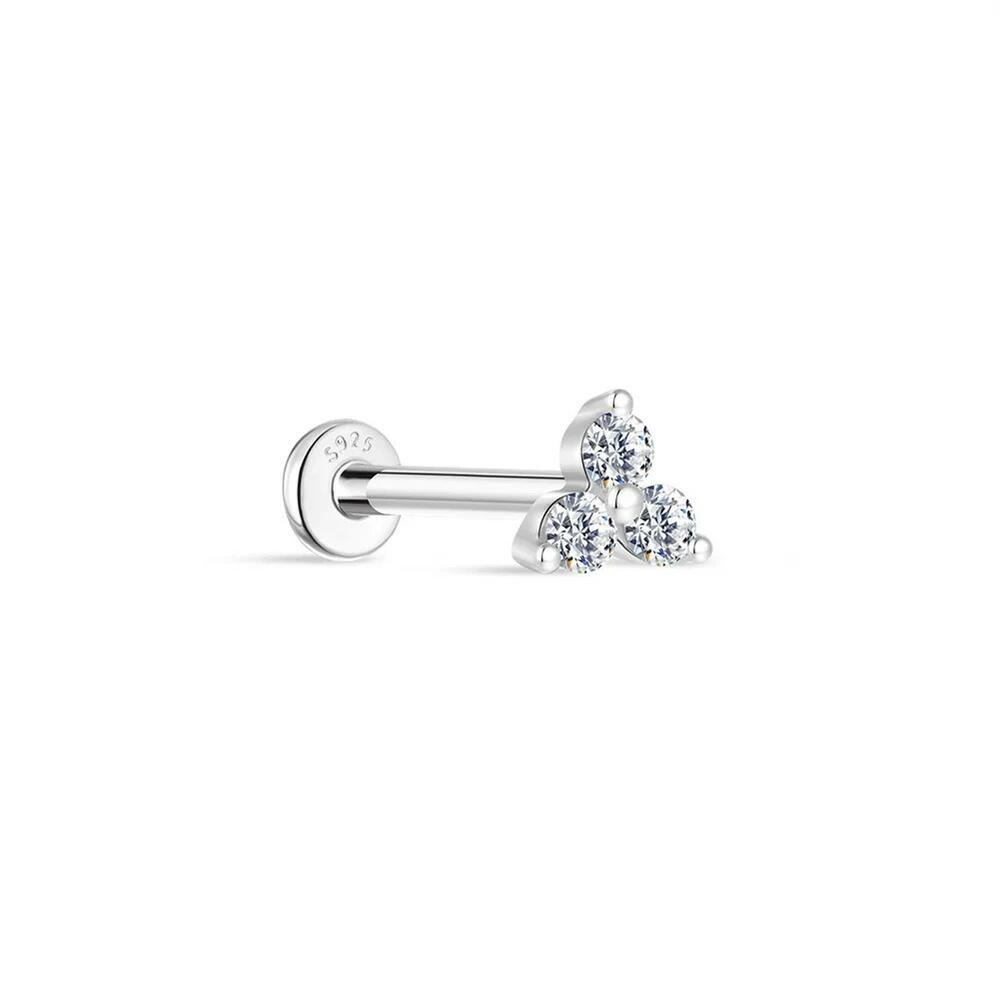 【クーポン利用で12850円】 ピアス ダイヤモンド 花 フラワー シルバー レディース 1個 S925 ナチュラル 栽培された フラット ヘッド 糸 穿刺 スタッド Ins ジュエリー