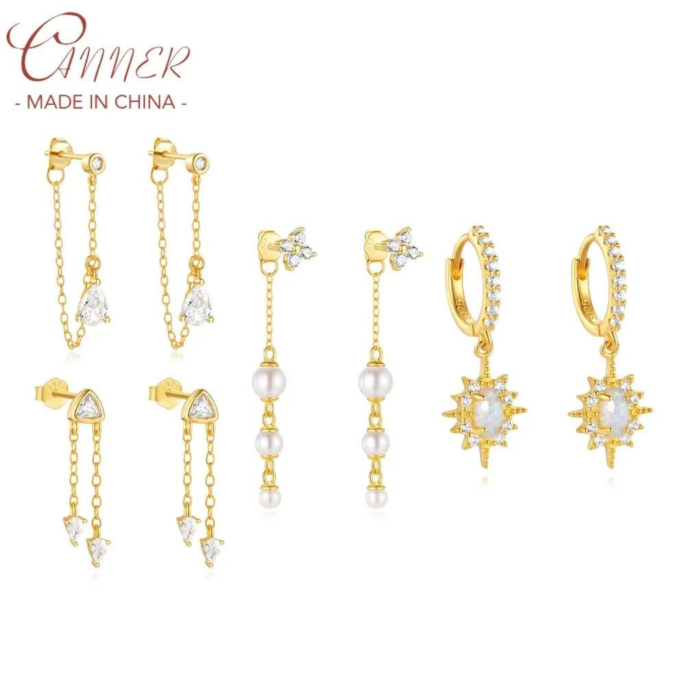 【クーポン利用で5390円】 ピアス ジルコニア クローバー シルバー チェーン ドロップ プラント 八角形 キング 木の葉 リーフ 植物 星 レディース 925 シングル ジルコン タッセル リア ハンギング 4 オクタゴン スター Ins ジュエリー