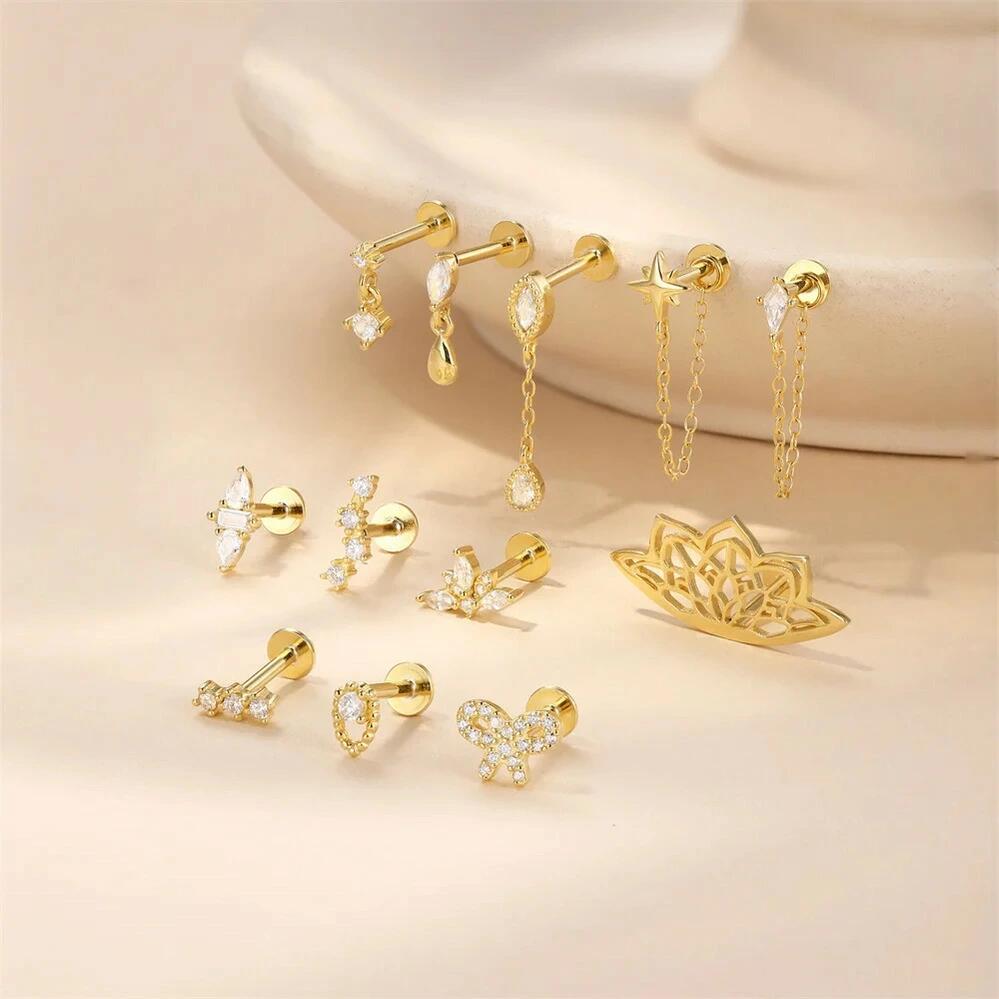 【送料無料】 チャーム ピアス ダイヤモンド シルバー レディース 1個 S925 フラットヘッド フル 弓 甲高い ボーン ネイル ファッション ジュエリー 3